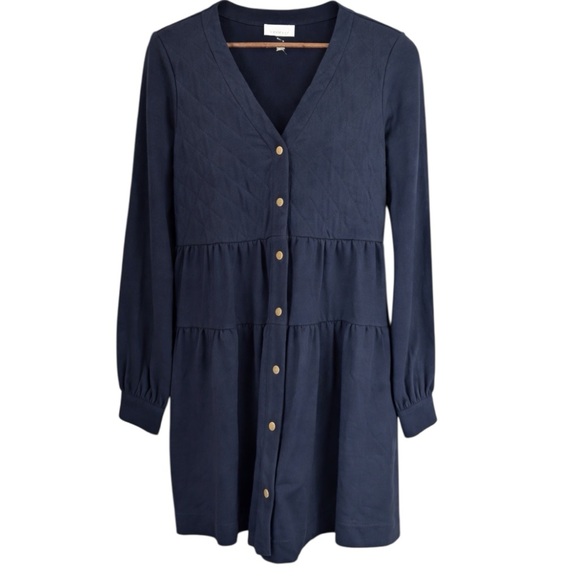 Anthropologie Dresses & Skirts - Sundays we are Sundays  Navy Tiered Button Front Dress Women’s  Size Small